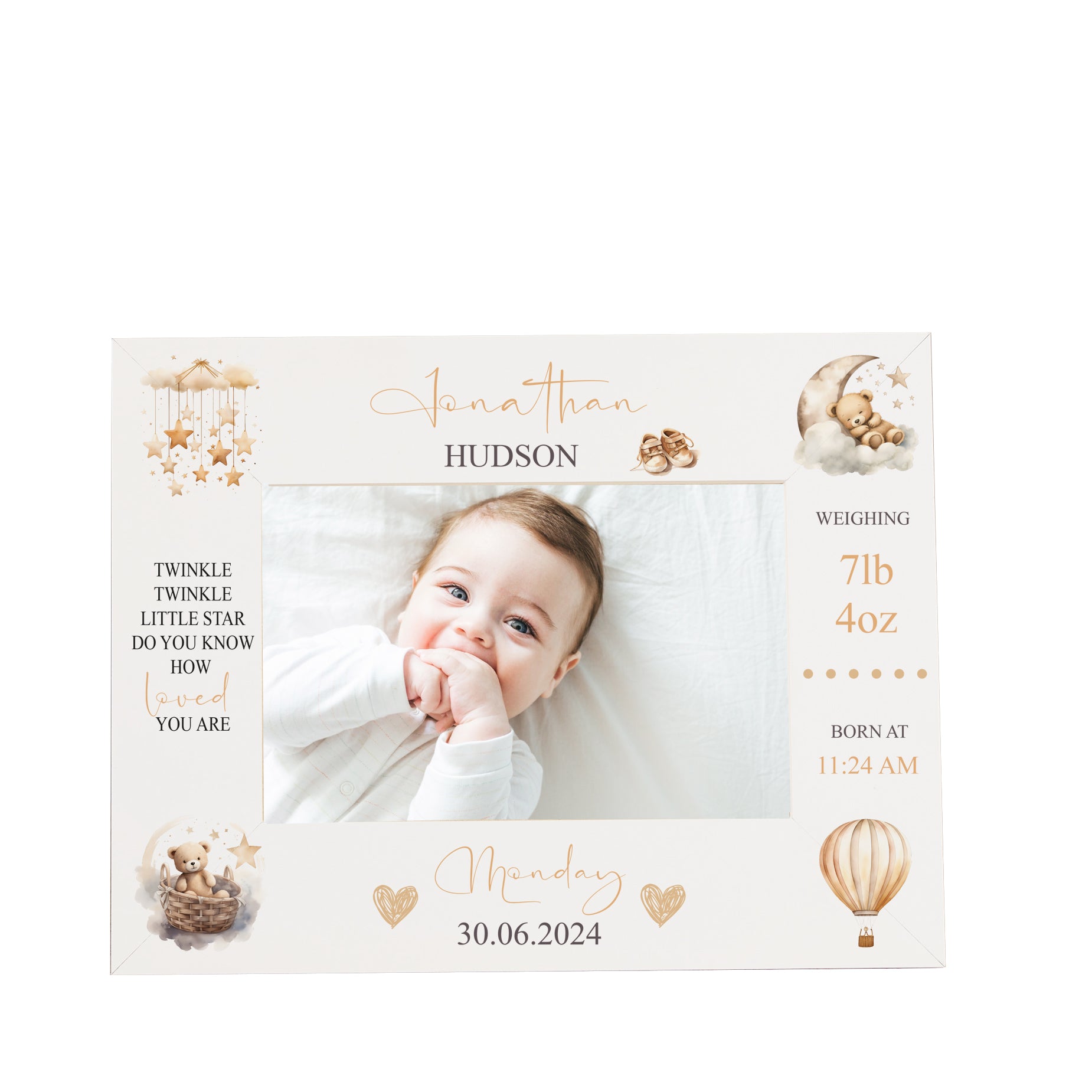 Personalised Baby Photo Frame With Birth Details and Cute Teddy Design