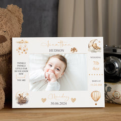 Personalised Baby Photo Frame With Birth Details and Cute Teddy Design