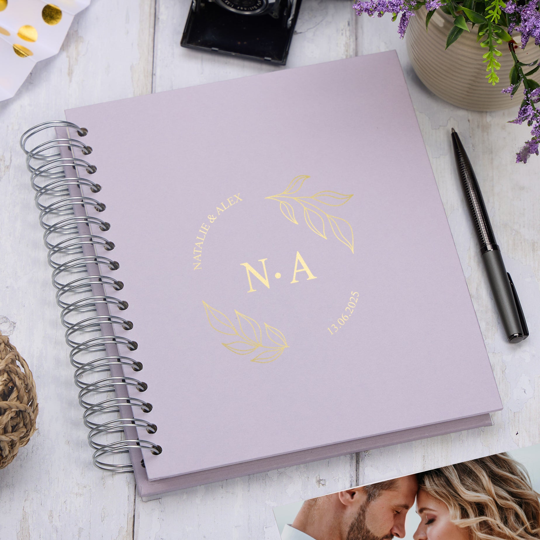 Personalised Large Wedding Photo Album With Circular Leaves and Names