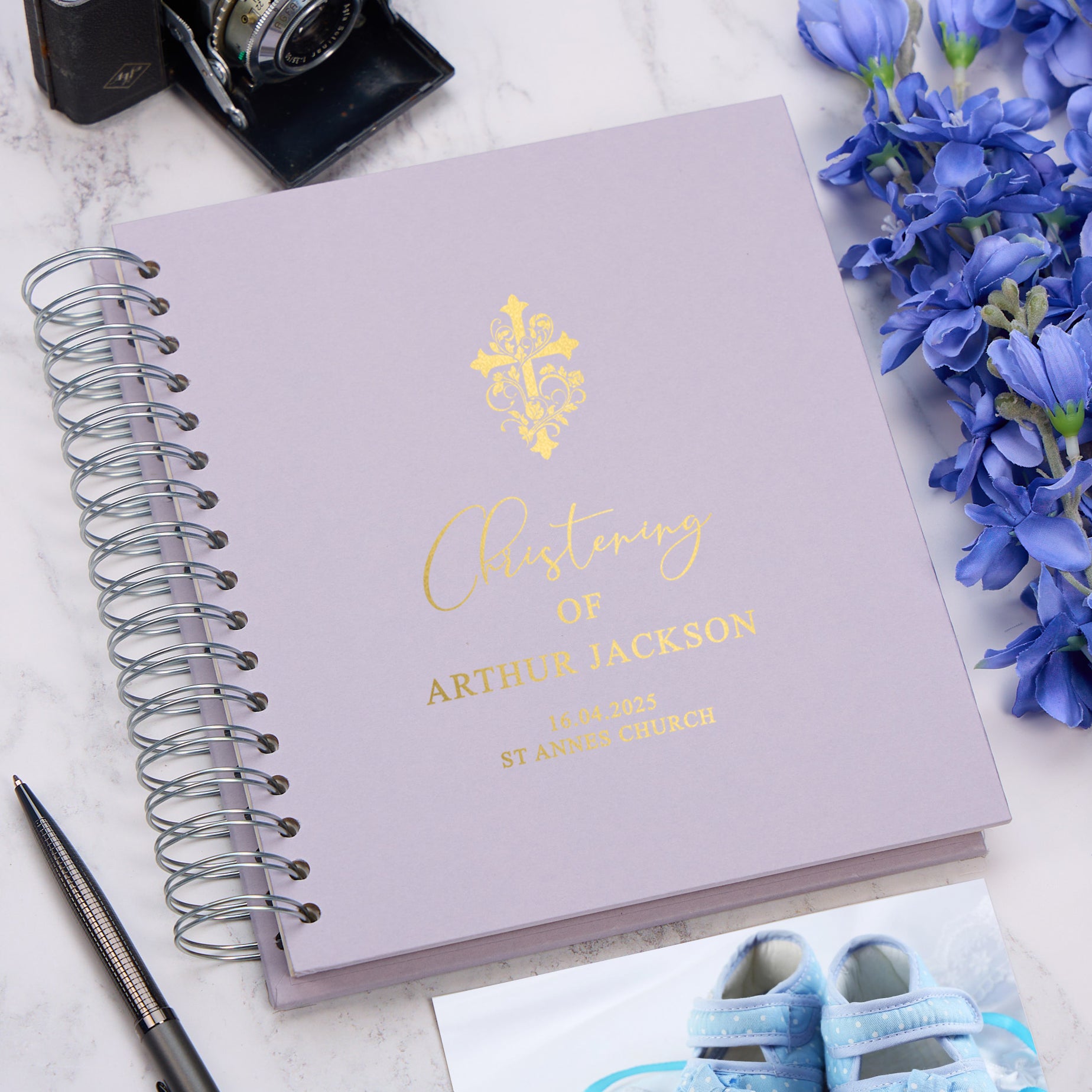 Personalised Christening Day Photo Album With Multiple Colours and Cross