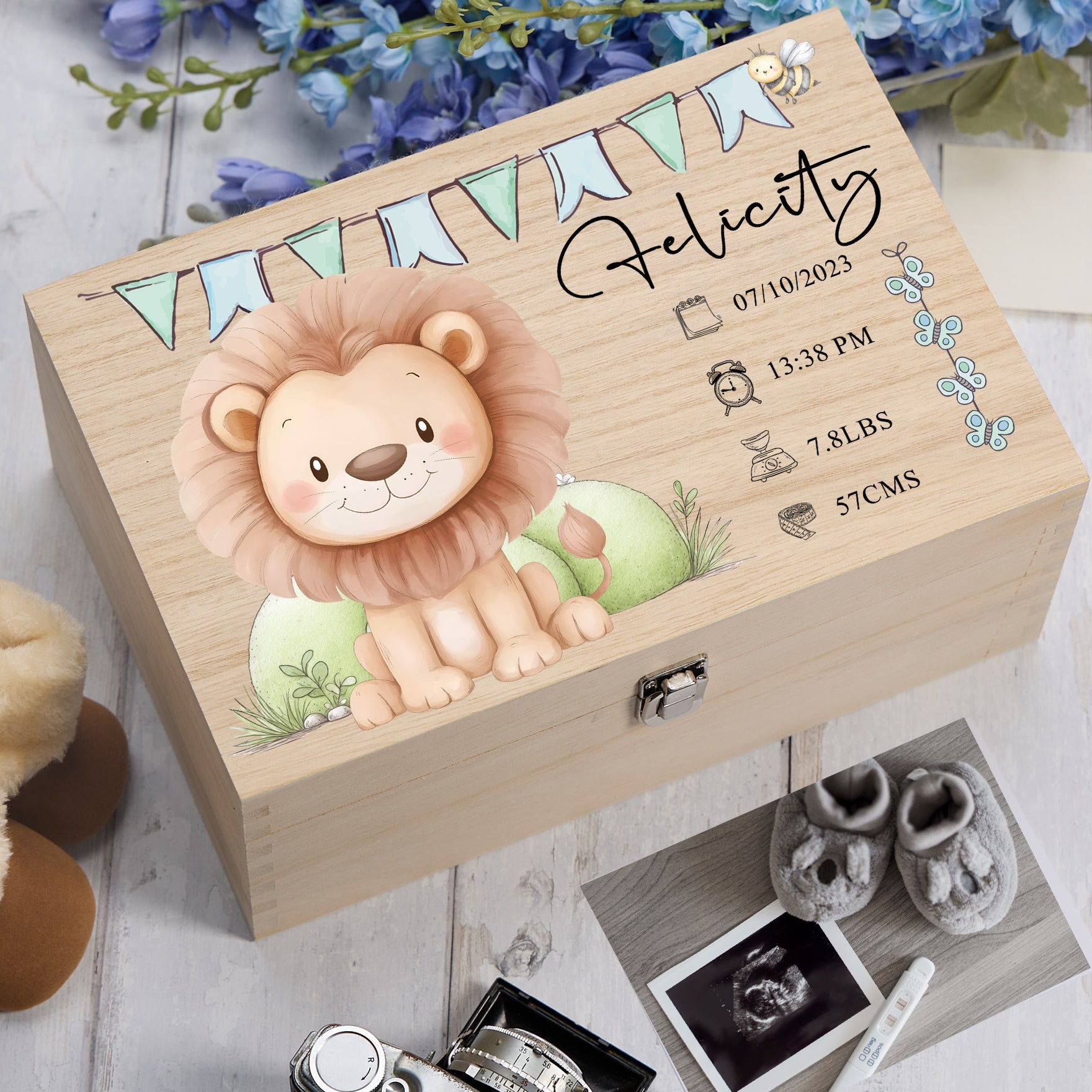 Personalised Wooden Baby Memory Keepsake Box With Cute Animals