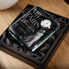 Personalised Wedding Or Anniversary Crystal Glass Clock Gift With Couple