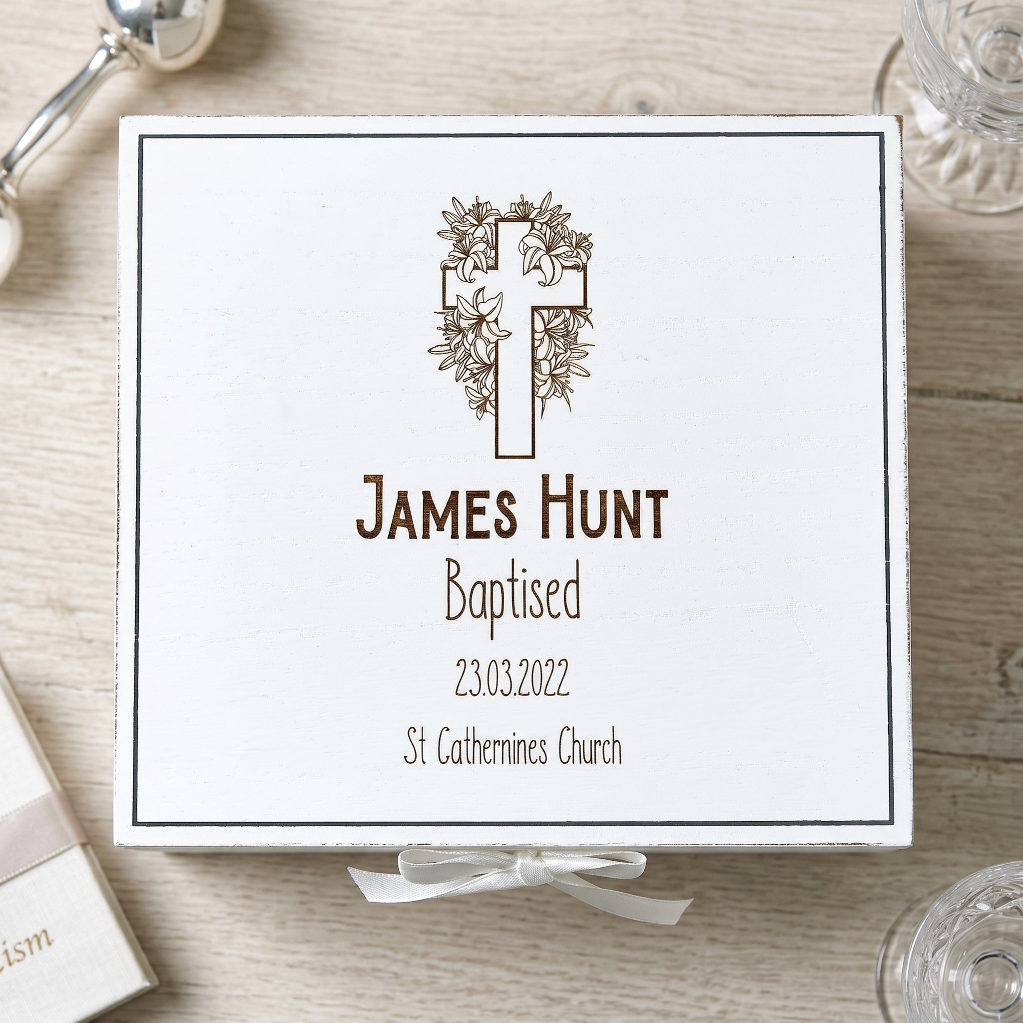 Personalised Baptism White Keepsake Box With Cross Design Keepsake Box ukgiftstoreonline