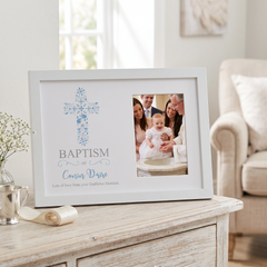 Personalised Baptism Blue Ornate Cross Design Photo Frame Baptism Photo Frame ukgiftstoreonline