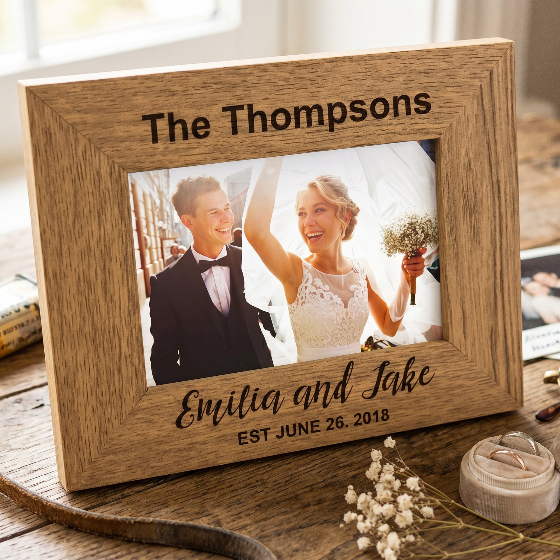 Personalised Engraved Wedding Photo Frame Gift Landscape With Names and Established Date Wedding Photo Frame ukgiftstoreonline