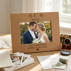 Personalised Wedding Mr and Mrs Happily Ever After Engraved Wooden Photo Frame Gift Family Photo frame ukgiftstoreonline