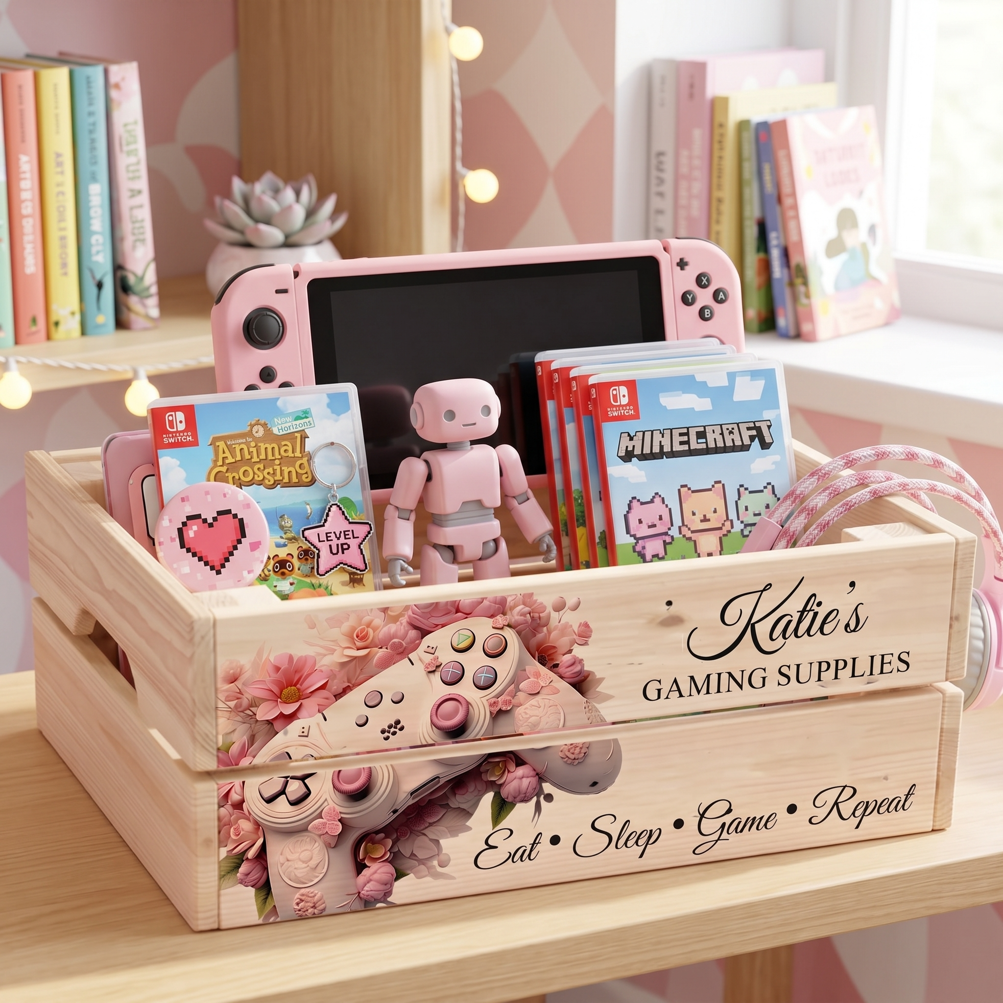 Personalised Gamer Storage Box - Custom Kids Room Storage Crate for Girls ukgiftstoreonline
