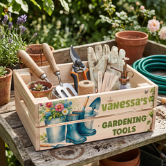 Personalised Gardening Storage Crate, Wooden Crate, Garden Tools storage crate ukgiftstoreonline