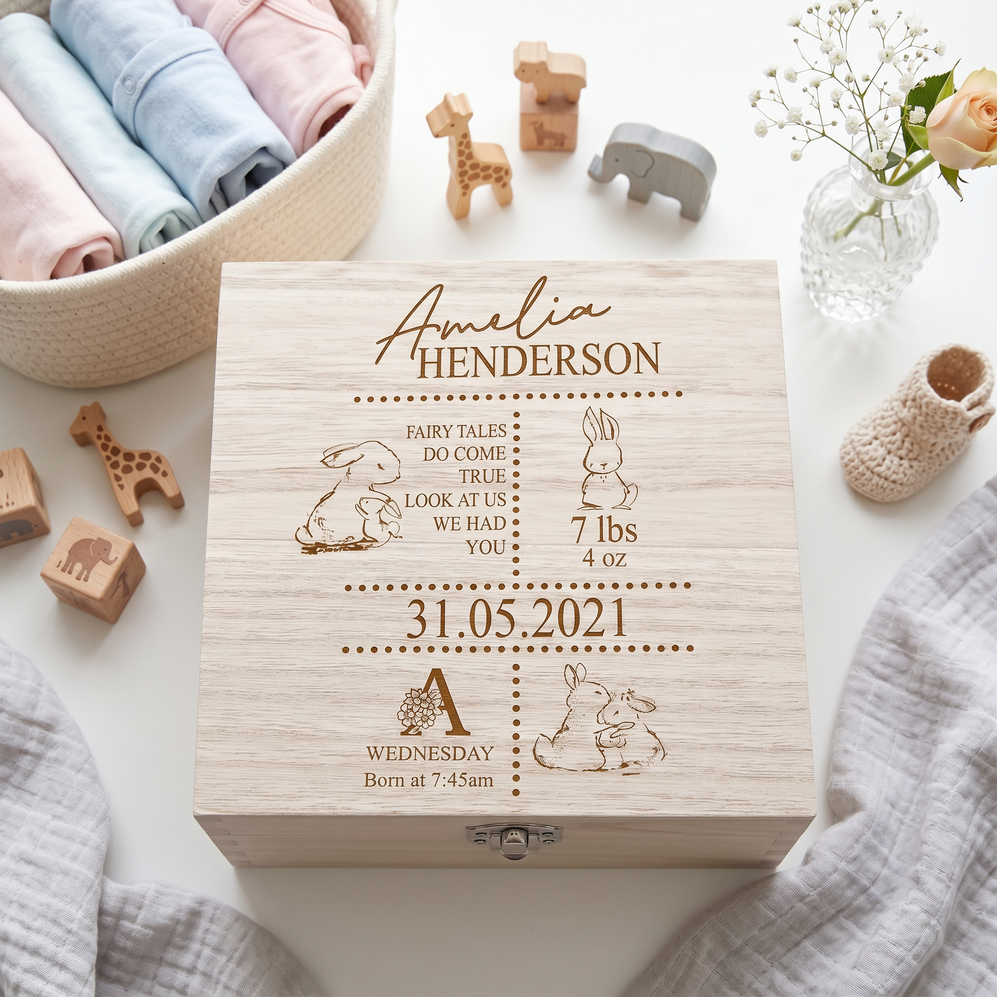 Personalised baby Wooden Memory Box Gift With birth Details Keepsake Memory Box ukgiftstoreonline