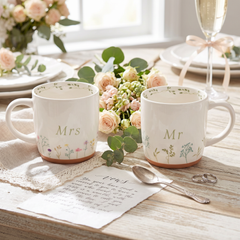 Wedding Mug Set – Ceramic Couple Coffee Mugs With Wildflower Design ukgiftstoreonline