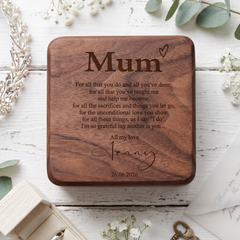 Engraved Walnut Jewellery Box - Personalised Mother Of The Bride Gift With Velvet Lined Case Personalised Jewellery Box ukgiftstoreonline