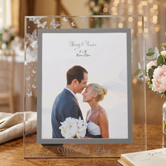 Wedding Photo Frame Large Glass 8x10 With Silver Butterfly Motif - Decorative Keepsake photo frame ukgiftstoreonline