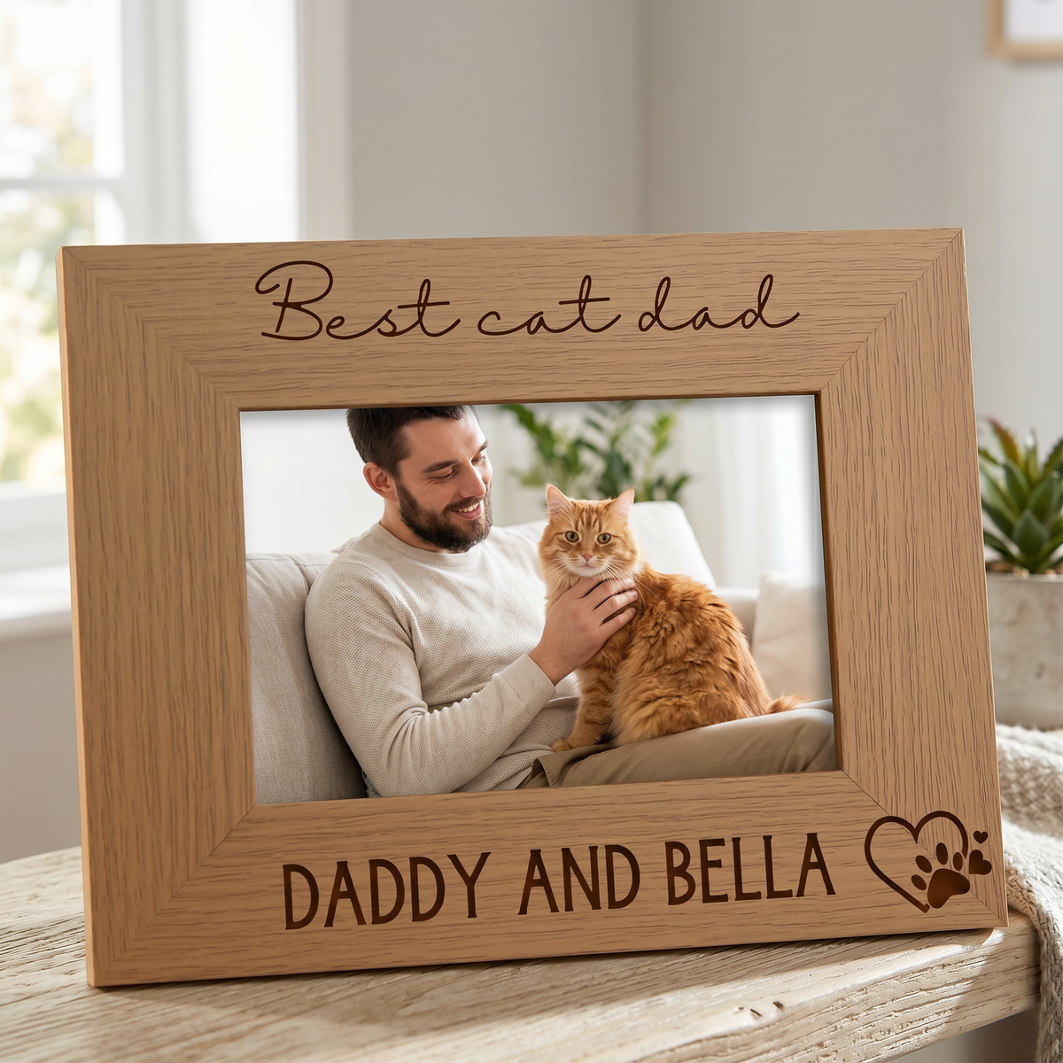 Personalised Best Cat Dad Photo Frame Gift Engraved Oak Wood Finish Pet Photo Frame ukgiftstoreonline