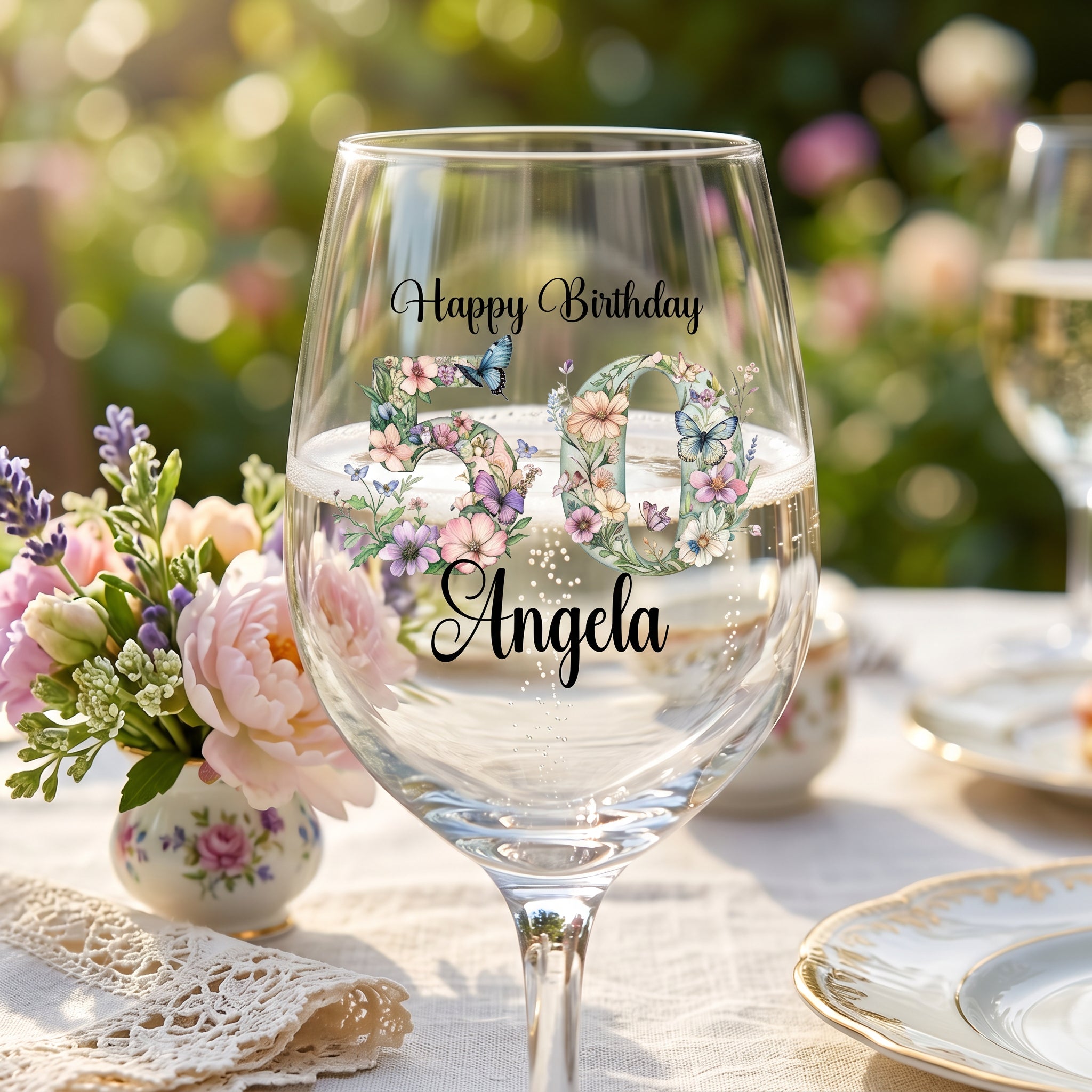 Personalised Birthday Wine Glass Gift for Her | 18th 21st 30th 40th 50th 60th With Floral Numbers wine glass ukgiftstoreonline