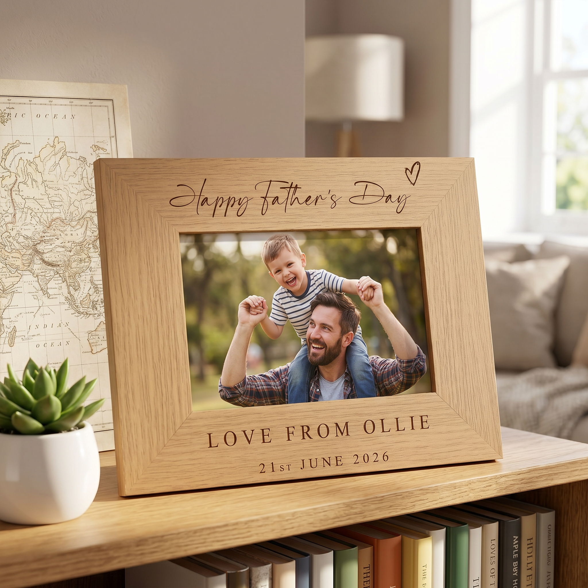Personalised Fathers's Day Photo Frame Gift Engraved Oak Wood Finish Pet Photo Frame ukgiftstoreonline