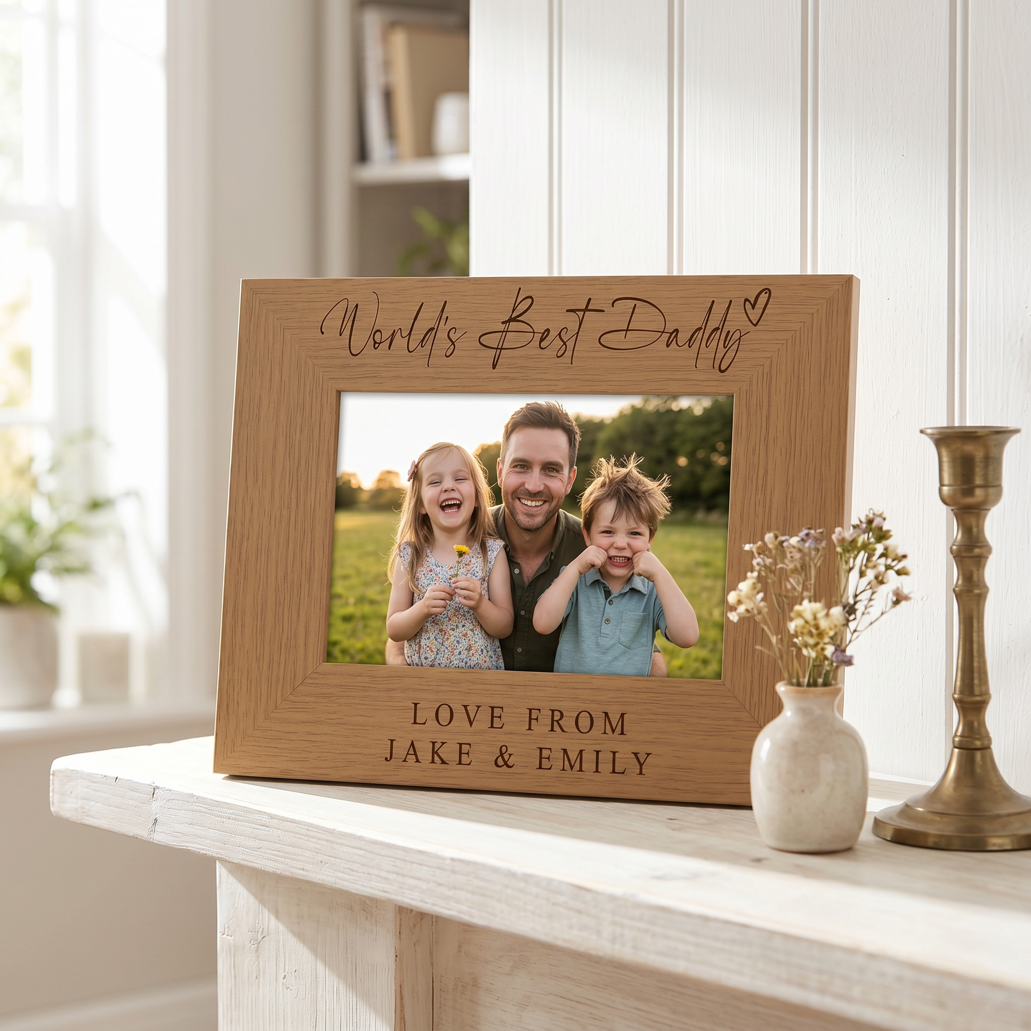 World's Best Daddy, Custom Photo Frame, Dad Birthday Gift Engraved Oak Finish ukgiftstoreonline