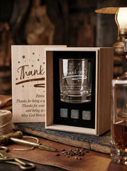 Personalised Thank you Sentiment Whisky Set Stones & Tumbler Glass Engraved