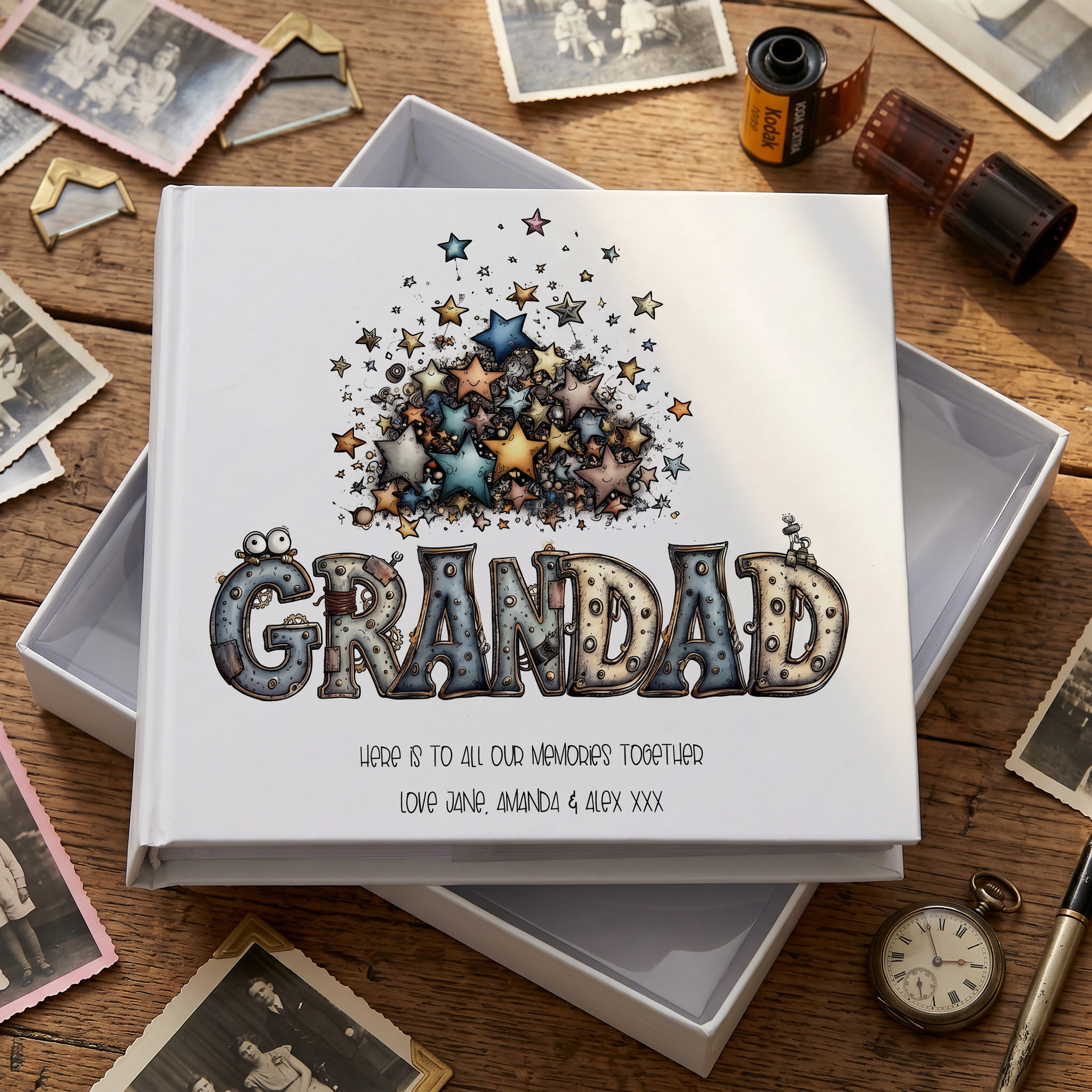 Personalised Colourful Grandad Photo Album in Gift Box, Holds 50 6x4 Photographs, Writing Area, Keepsake Memory Book photo album ukgiftstoreonline
