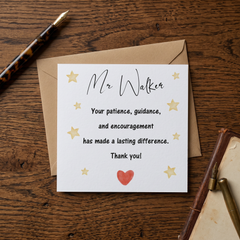 Thank You Teacher Sentiment Card, Personalised Teacher Card, End of Term Card, Teacher Gift
