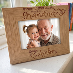 Personalised Our first Fathers Day Photo Frame Oak wood finish Landscape Father's Day Photo Frame ukgiftstoreonline