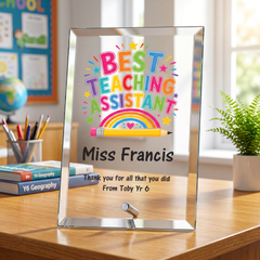 Personalised Teaching Assistant Gift Plaque Trophy, Keepsake (18cm x 13cm, Thick Glass, Custom Print)