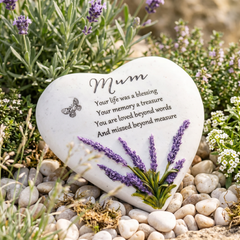 Mum Graveside Lavender Heart Stone Memorial Plaque, Grave Ornament Tribute, Gift
