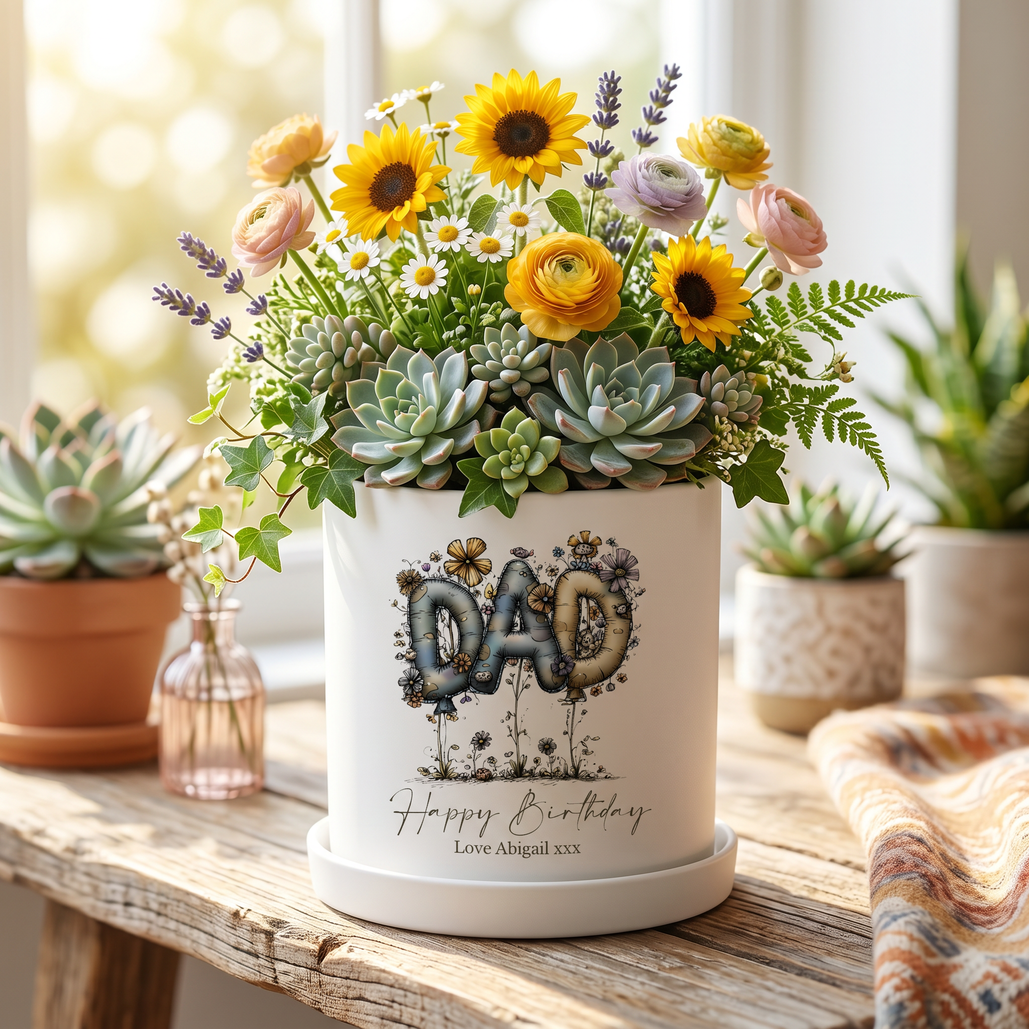 Personalised Dad Plant Pot – Handcrafted Planter With Dad Flower Design ukgiftstoreonline
