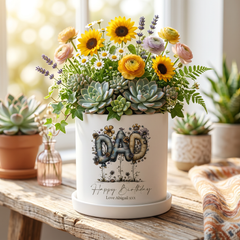 Personalised Dad Plant Pot – Handcrafted Planter With Dad Flower Design ukgiftstoreonline