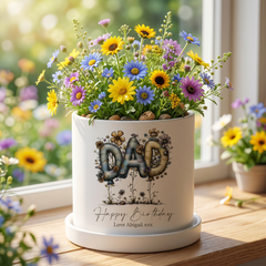Personalised Dad Plant Pot – Handcrafted Planter With Dad Flower Design ukgiftstoreonline