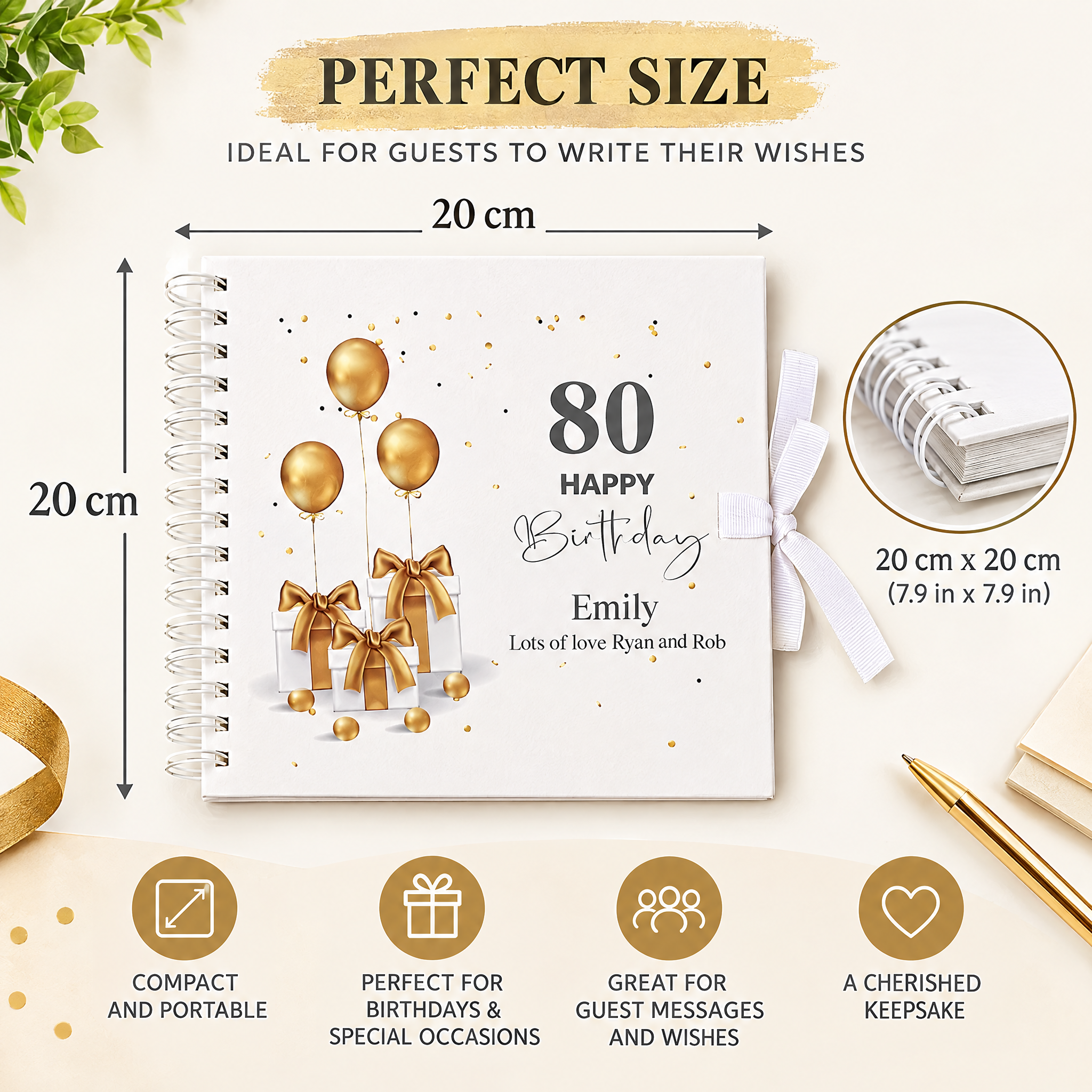 Personalised 80th Birthday Guest Book Scrapbook or Album Gold Presents Scrapbook ukgiftstoreonline