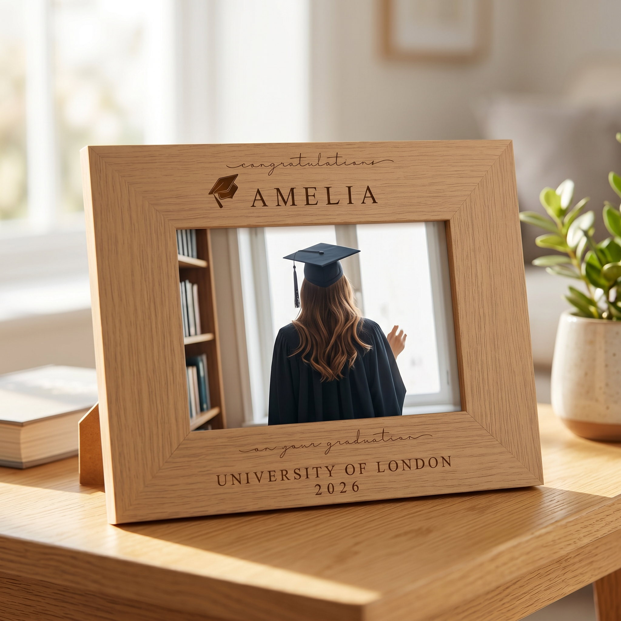 Graduation Gift | Congratulations Gift for University Graduate | Personalised Frame Engraved Oak Finish