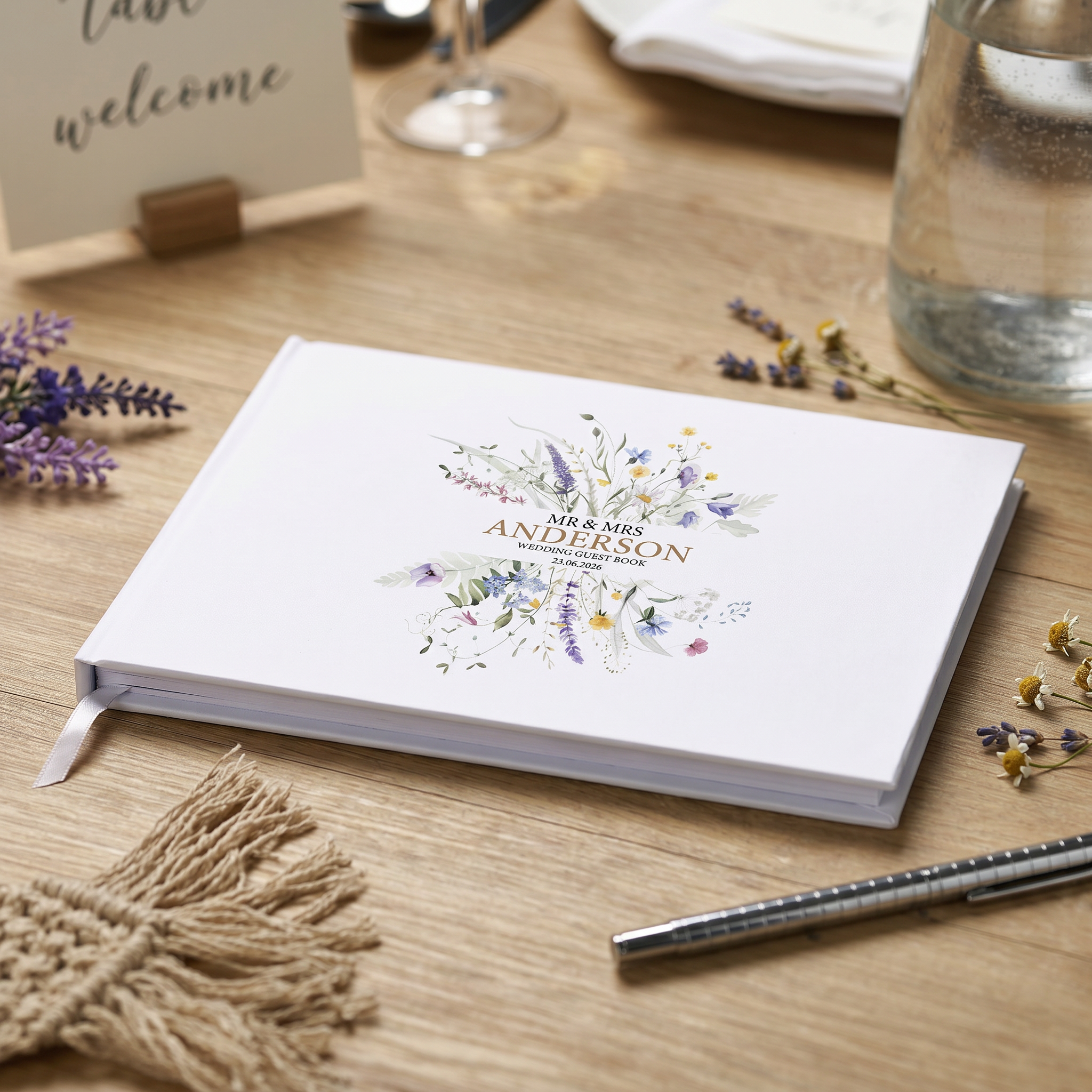 Personalised Colourful Wildflower Wedding Lined Guest Book Hard Cover 80 Pages