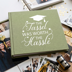 Graduation Photo Album Keepsake – Green Cover, Holds 50 Photos, Tassel Hassle Design