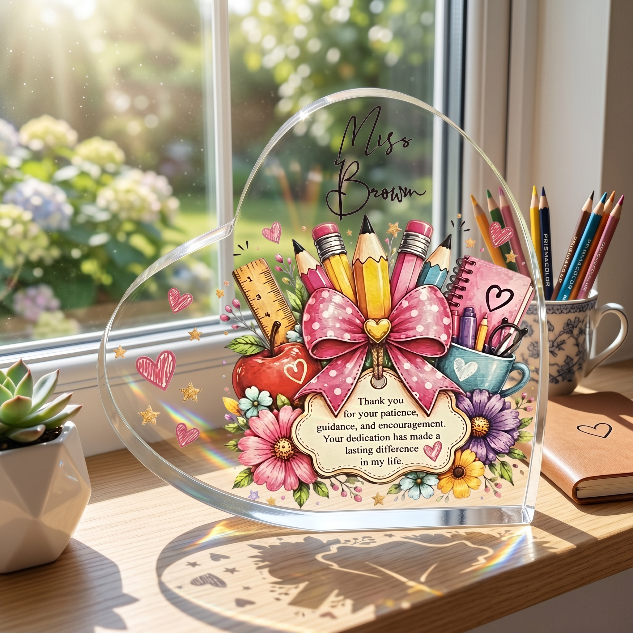 Personalised Teacher Gift Heart Block In Gift Box End of Term Leaving Thank You Gift
