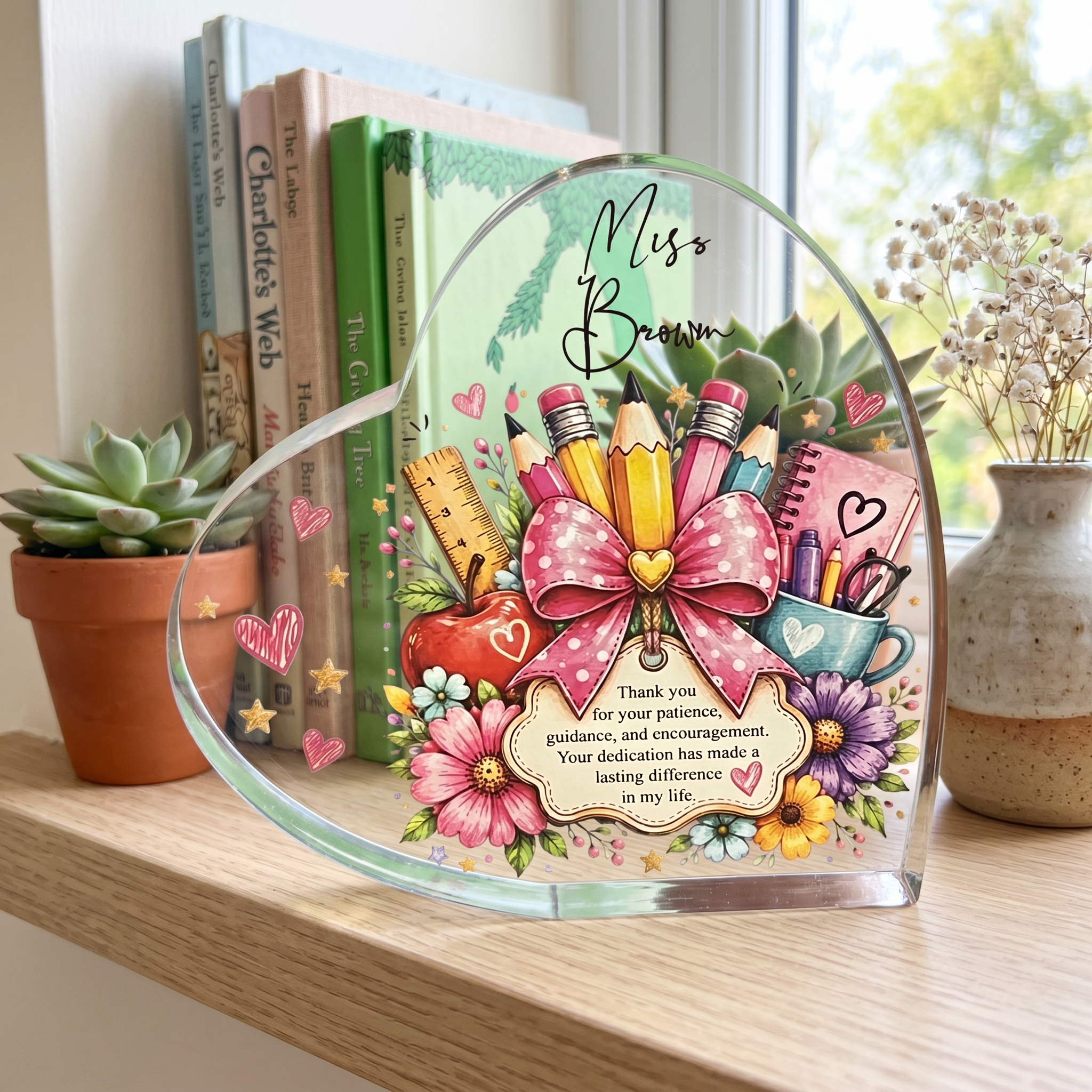 Personalised Teacher Gift Heart Block In Gift Box End of Term Leaving Thank You Gift