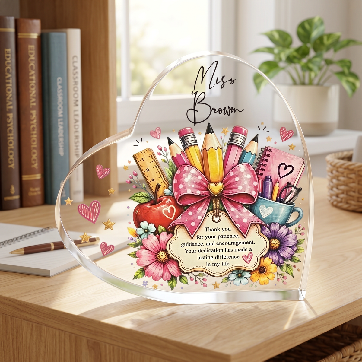 Personalised Teacher Gift Heart Block In Gift Box End of Term Leaving Thank You Gift