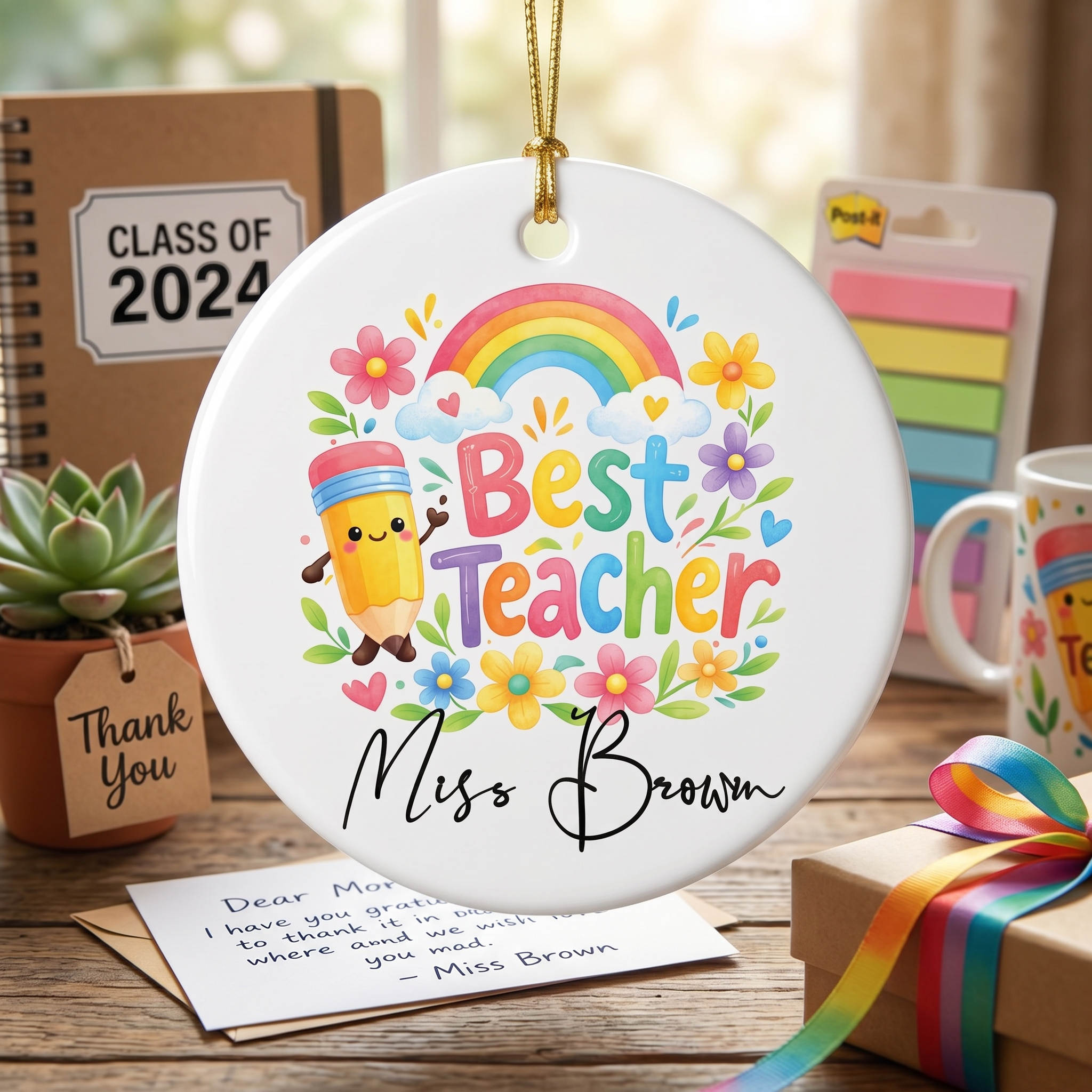 Personalised Best Teacher Ornament Keepsake Gift for End Of Year Leaving Present