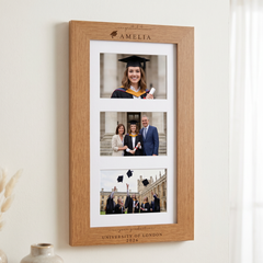 Graduation Gift | Congratulations Gift for University Graduate | Personalised Triple Frame Engraved Oak Finish