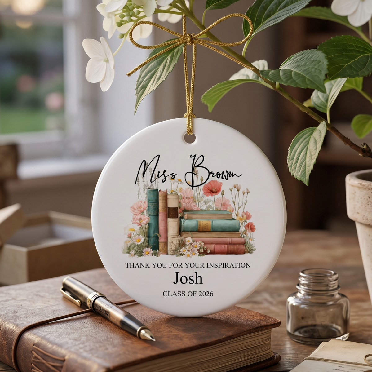 Personalised Thank You Teacher Ornament Keepsake Gift for End Of Year Leaving Present