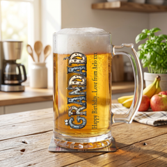 Personalised Colourful Grandad Beer Glass Mug With Handle For Fathers Day Birthday or Christmas personalised beer glasses ukgiftstoreonline