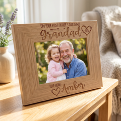 Personalised Our first Fathers Day Photo Frame Oak wood finish Landscape Father's Day Photo Frame ukgiftstoreonline