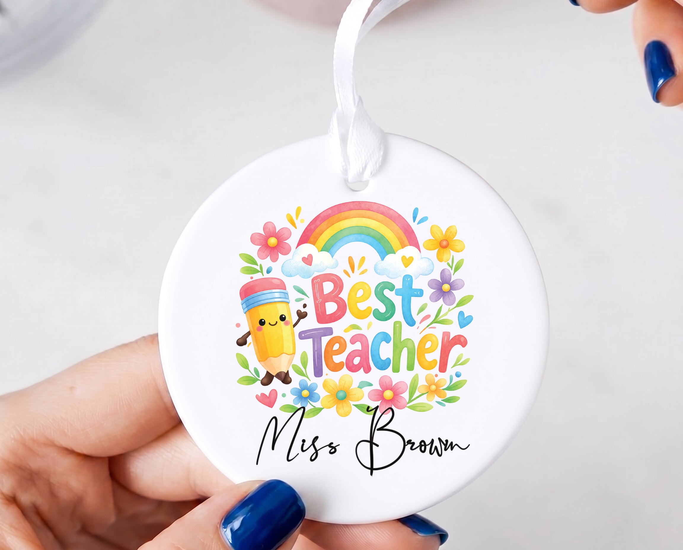 Personalised Best Teacher Ornament Keepsake Gift for End Of Year Leaving Present