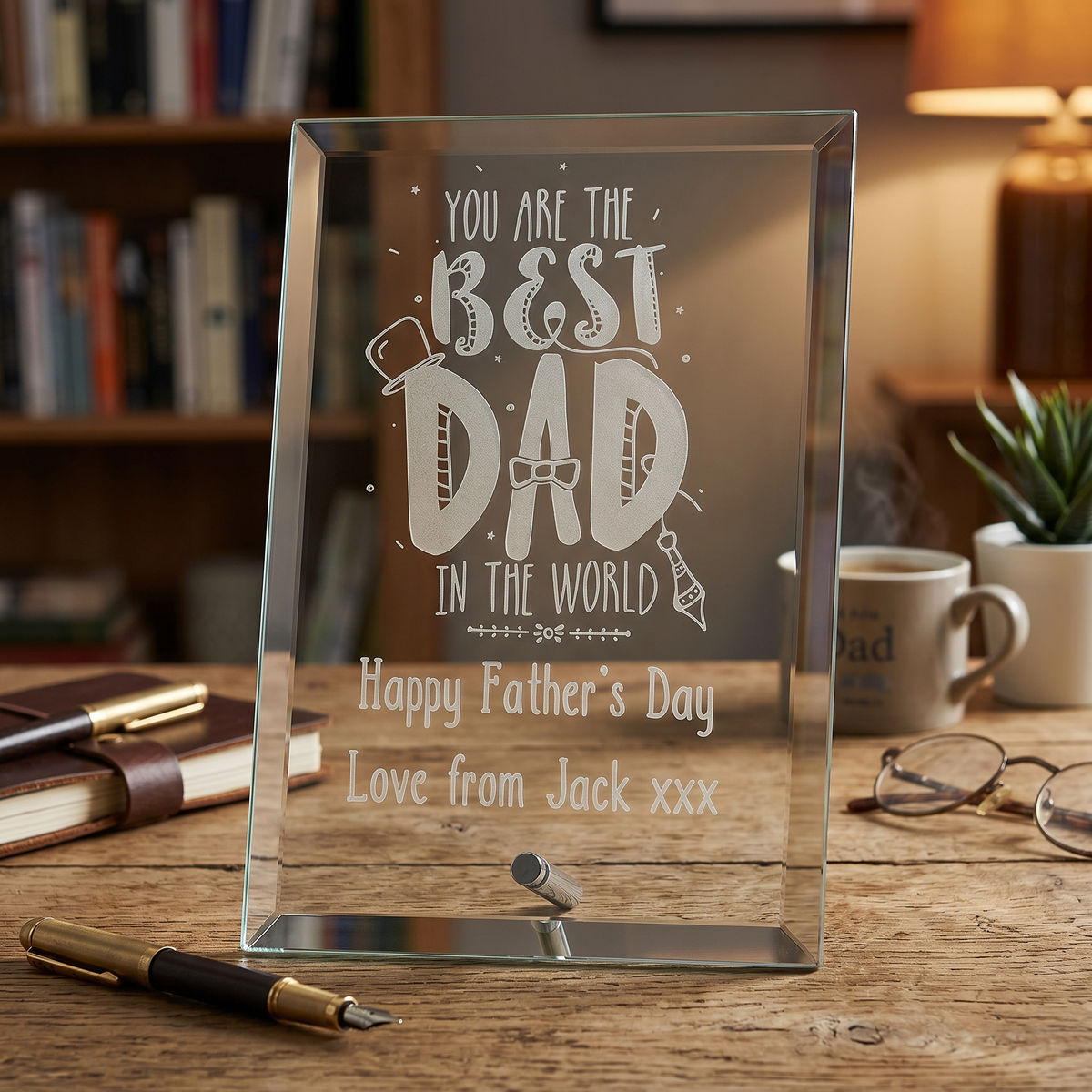 Personalised Engraved Glass Plaque Best Dad Ever Gift For Fathers Day, Birthday or Christmas