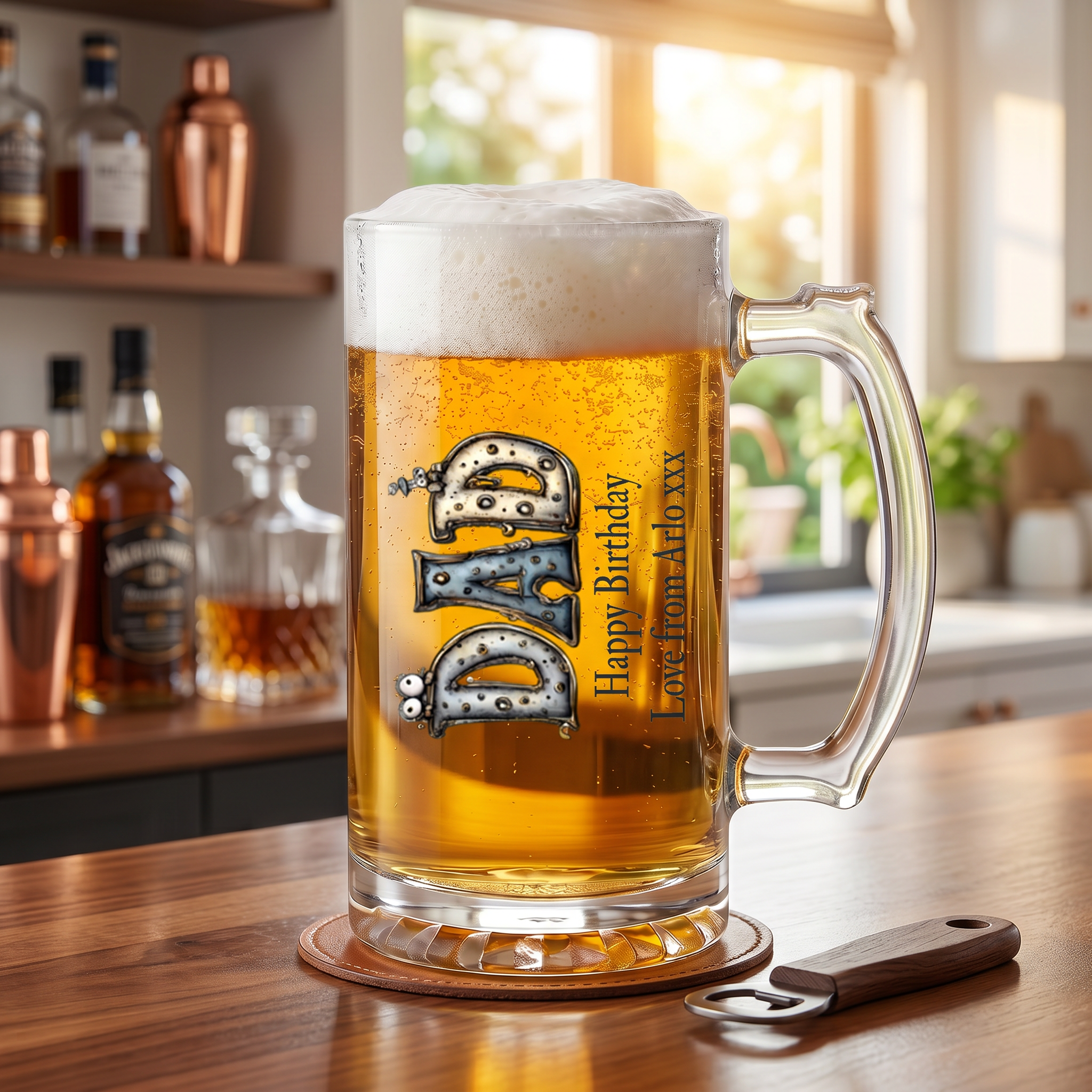 Personalised Colourful Dad Beer Glass Mug With Handle For Fathers Day Birthday or Christmas personalised beer glasses ukgiftstoreonline