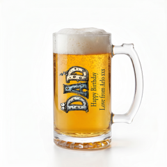 Personalised Colourful Dad Beer Glass Mug With Handle For Fathers Day Birthday or Christmas personalised beer glasses ukgiftstoreonline