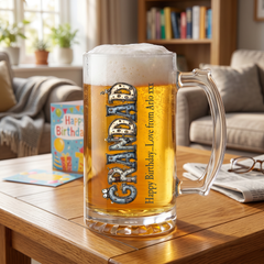 Personalised Colourful Grandad Beer Glass Mug With Handle For Fathers Day Birthday or Christmas personalised beer glasses ukgiftstoreonline