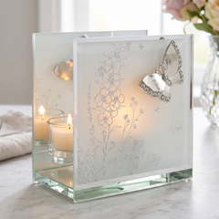 Silver Butterfly Glass Tealight Holder - Floral Gifting For Her & Homeware
