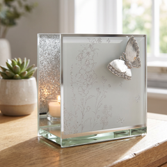Silver Butterfly Glass Tealight Holder - Floral Gifting For Her & Homeware
