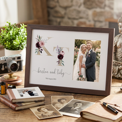 Personalised Initials Wedding Photo Frame Elegant Wedding Day Photo Keepsake wedding photo frame ukgiftstoreonline Walnut
