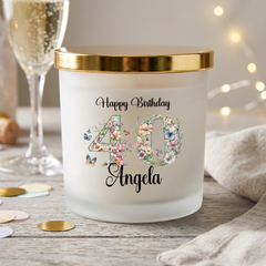 Personalised Birthday Large Candle Gift for Her | 18th 21st 30th 40th 50th 60th With Floral Numbers personalised Candle Lights ukgiftstoreonline